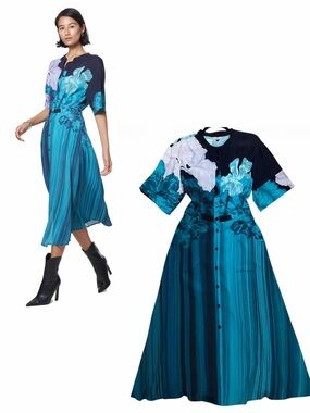 THE KIT. NWOT Short Sleeve Cobie Button Down Shirt Dress *Ocean Iris 4